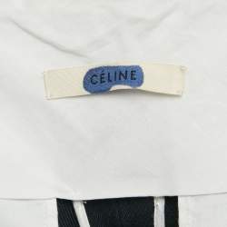 Pre Owned Celine Navy Blue Gabardine Belted High-Rise Pants S