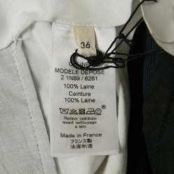 Pre Owned Celine Navy Blue Gabardine Belted High-Rise Pants S