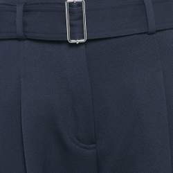 Pre Owned Celine Navy Blue Gabardine Belted High-Rise Pants S