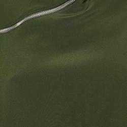 Pre Owned Celine Green Silk Zip Detail High Neck Top M