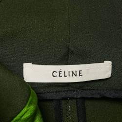 Pre Owned Celine Green Silk Zip Detail High Neck Top M