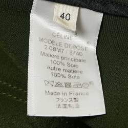 Pre Owned Celine Green Silk Zip Detail High Neck Top M