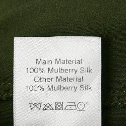 Pre Owned Celine Green Silk Zip Detail High Neck Top M