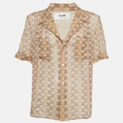 Celine Brown Monogram Print Silk Shirt M
