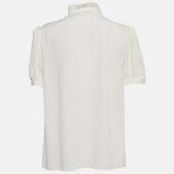 Celine Off-White Silk Blend Ruffled Blouse M