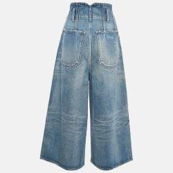 Pre Owned Celine Blue Washed Denim High Waist Wide Leg Jeans S Waist 26"
