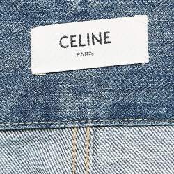 Pre Owned Celine Blue Washed Denim High Waist Wide Leg Jeans S Waist 26"