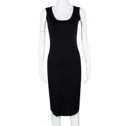 Celine Vintage Black Wool Sleeveless Bodycon Dress S