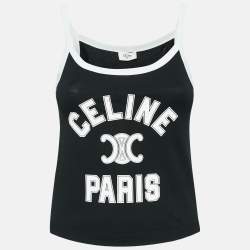 Pre Owned Celine Black Logo Print Cotton Knit Camisole XS