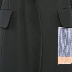 Celine Black Wool Patchwork Detail Open Coat M
