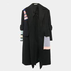 Celine Black Wool Patchwork Detail Open Coat M