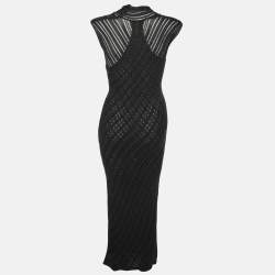 Pre Owned Celine Black Knit Viscose Blend Bandage Dress L