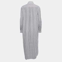 Pre Owned Celine Blue/White Stripe Embroidered Cotton Midi Shirt Dress M