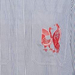 Pre Owned Celine Blue/White Stripe Embroidered Cotton Midi Shirt Dress M