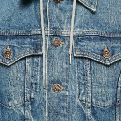 Pre Owned Celine Blue Logo Print Denim Hooded Sleeveless Jacket XS