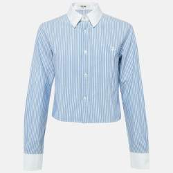 Celine Blue Striped Cotton Button Front Crop Shirt S