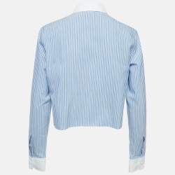 Celine Blue Striped Cotton Button Front Crop Shirt S