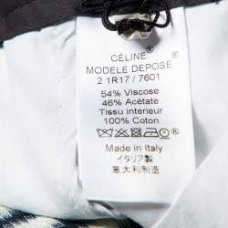 Pre Owned Celine Ecru/Black Diagonal Pattern Textured Pleated Trousers M