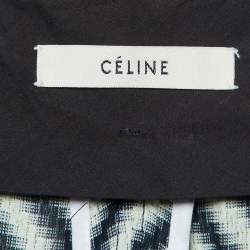 Pre Owned Celine Ecru/Black Diagonal Pattern Textured Pleated Trousers M
