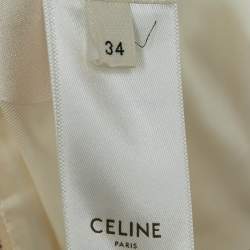 Pre Owned Celine Cream Striped Wool Double Breasted Blazer S