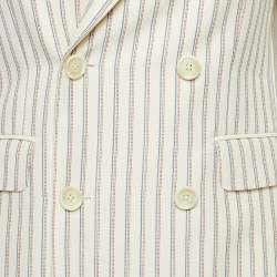Pre Owned Celine Cream Striped Wool Double Breasted Blazer S
