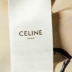Celine Beige Logo Scribble Print Silk Hooded Blouse S