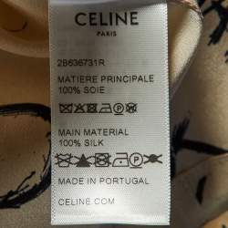 Celine Beige Logo Scribble Print Silk Hooded Blouse S