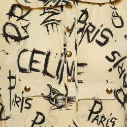 Celine Beige Logo Scribble Print Silk Hooded Blouse S