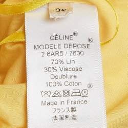 Celine Yellow Linen Blend Pleated Cut-Out Maxi Dress M
