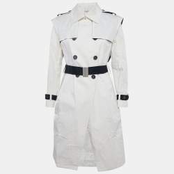 Pre Owned Celine White Cotton Blend Double Breasted Trench Coat L