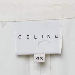 Pre Owned Celine White Cotton Blend Double Breasted Trench Coat L
