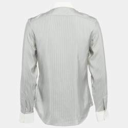 Celine Grey Striped Silk Button Front Shirt S 