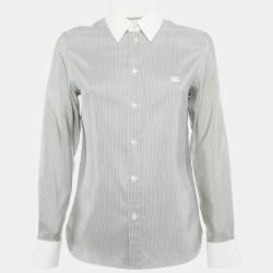 Celine Grey Striped Silk Button Front Shirt S 