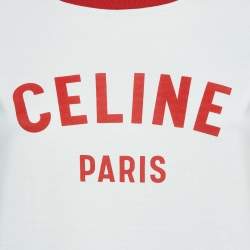 Pre Owned Celine White Logo Print Jersey T-Shirt S