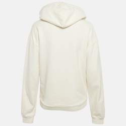 Pre Owned Celine Off-White Logo Print Cotton Knit Hoodie XS