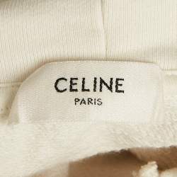 Pre Owned Celine Off-White Logo Print Cotton Knit Hoodie XS