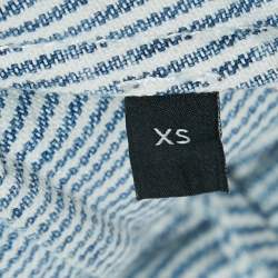 Celine Blue/White Stripe Cotton Button Front Belted Trapeze Mini Dress XS