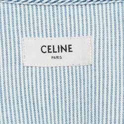 Celine Blue/White Stripe Cotton Button Front Belted Trapeze Mini Dress XS