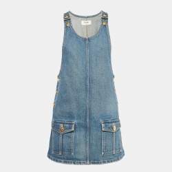 Celine Blue Washed Denim Mini Dungaree Dress XS