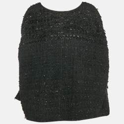 Celine Black Wool Blend Tweed Cape M