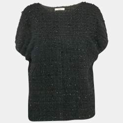 Celine Black Wool Blend Tweed Cape M