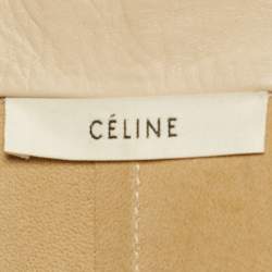 Pre Owned Celine Beige Leather Drawstring Detail Coat S
