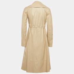 Pre Owned Celine Beige Leather Drawstring Detail Coat S
