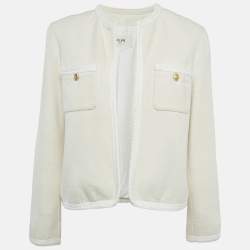 Celine Off-White Silk Braid Trim Detail Open Front Jacket M