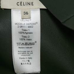 Celine Green Leather Leopard Print Fur Patch Detail Zip-Up Jacket S