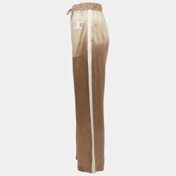 Pre Owned Celine Metallic Beige Satin Logo Applique Detail Side Trimmed Trousers M