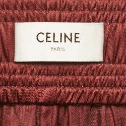 Pre Owned Celine Burgundy Satin High Waist Trousers S