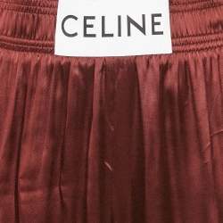 Pre Owned Celine Burgundy Satin High Waist Trousers S