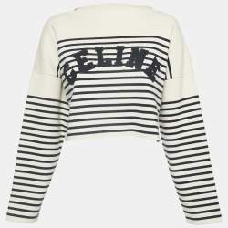 Pre Owned Celine Striped Cotton Rib Knit Cropped Sweater S