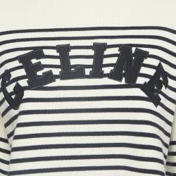Pre Owned Celine Striped Cotton Rib Knit Cropped Sweater S
